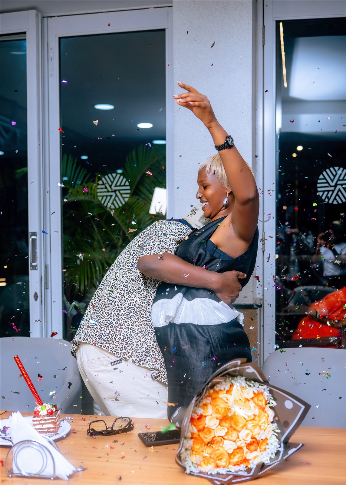A joyful surprise celebration filled with confetti